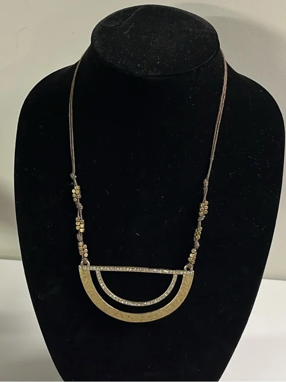 Mythologie boho artsy statement necklace hammered gold, silver and rhinestones.